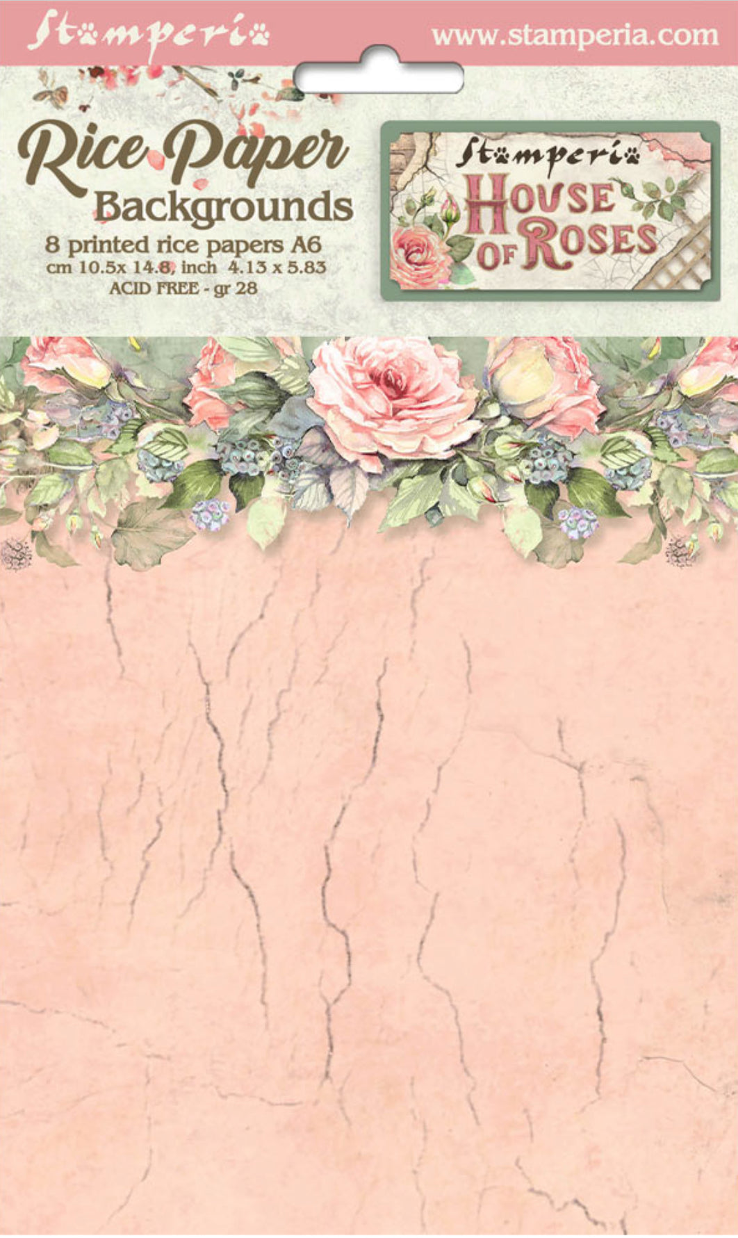 Stamperia House of Roses Backgrounds A6 Rice Papers (8/Pk)